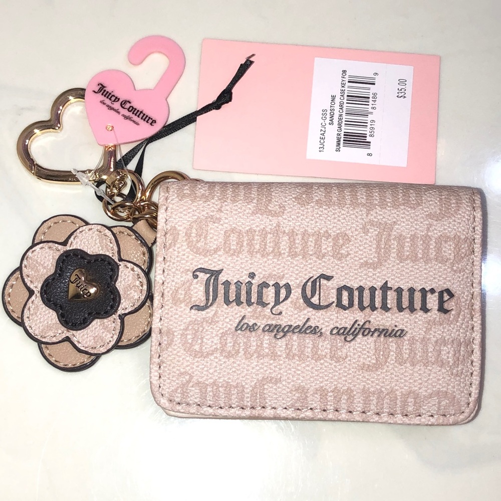 Juicy Couture Sandstone Summer Garden Card Case Key Fob Flower Charm NWT
